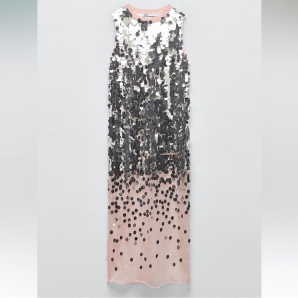 Sequin Tulle Sleeveless Midi-Dress